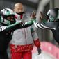 Driver Seun Adigun, right, and Akuoma Omeoga of Nigeria finish their second heat during the women&#39;s two-man bobsled competition at the 2018 Winter Olympics in Pyeongchang, South Korea, Tuesday, Feb. 20, 2018. (AP Photo/Andy Wong)