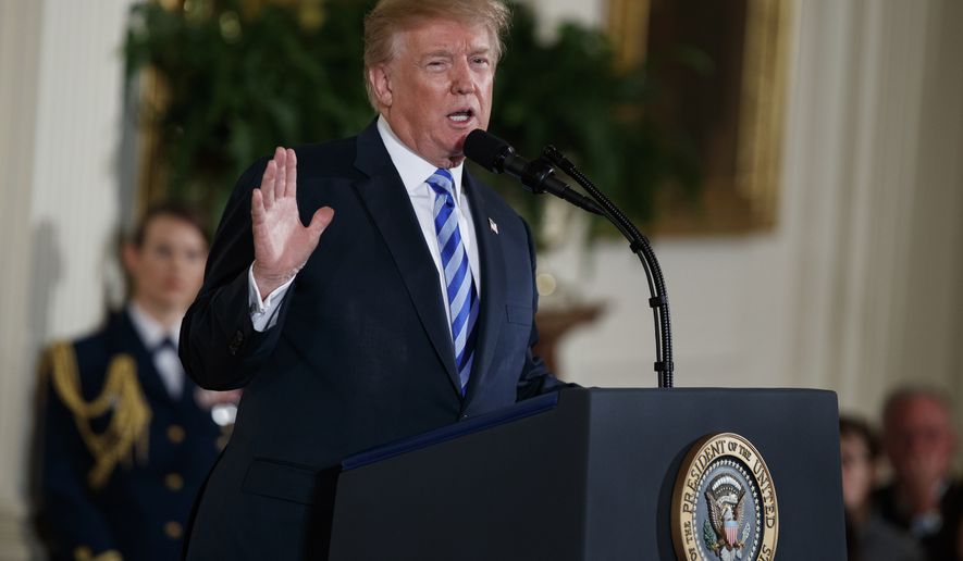 President Donald Trump speaks during the Public Safety Medal of Valor awards ceremony in the East Room of the White House, Tuesday, Feb. 20, 2018, in Washington. (AP Photo/Evan Vucci)