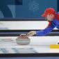 In this Saturday, Feb. 17, 2018 photo curler Joe Polo, of the United States, launches the stone during practice at the 2018 Winter Olympics in Gangneung, South Korea.  Joe and Kristin Polo, both curlers, named their daughter Ailsa, after the Scottish island where the granite that makes curling rocks is mined. (AP Photo/Aaron Favila) **FILE**