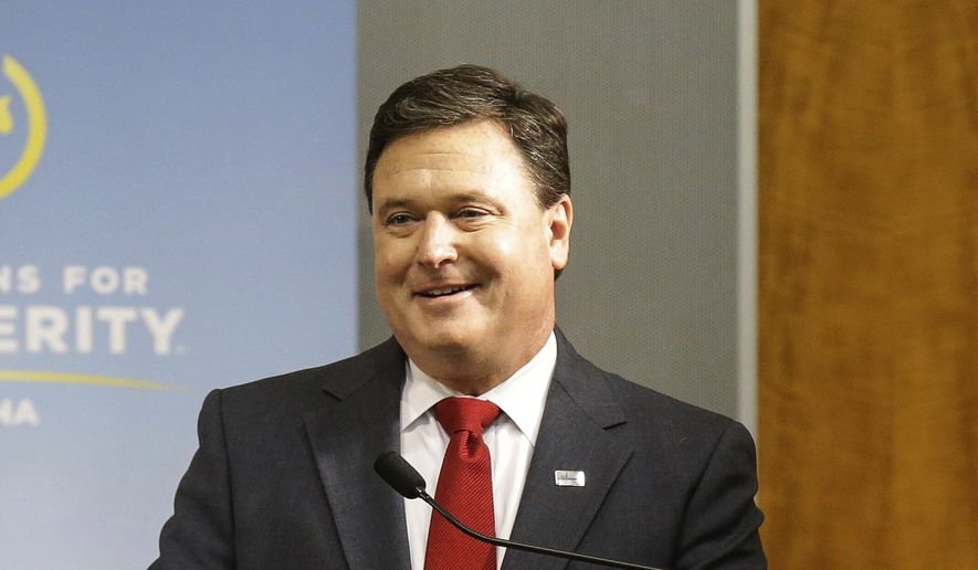 Senatorial candidate Todd Rokita listers to a question during the Indiana Republican Senate Primary Debate at Emmis Communications in Indianapolis on Tuesday, Feb. 20, 2018. (Michelle Pemberton/The Indianapolis Star via AP)