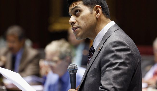 FILE - In this March 4, 2015 file photo, Arizona House Majority Leader Steve Montenegro, R-Avondale, speaks during a legislative session at the Arizona Capitol in Phoenix. Two former Republican Arizona lawmakers who are leading candidates to fill a vacant U.S. House seat are embroiled in controversy as Tuesday&#x27;s special primary election looms. Former state Sen. Steve Montenegro reportedly received racy text messages from a Senate staffer who isn&#x27;t his wife. Former state Sen. Debbie Lesko is under fire for transferring $50,000 from her old state Senate campaign fund to an independent group backing her congressional election bid. (AP Photo/Ross D. Franklin, File)