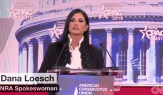 NRA spokeswoman Dana Loesch addresses the crowd at Conservative Political Action Conference (CPAC), outside Washington, Feb. 22, 2018. (Image: CNN screenshot)
