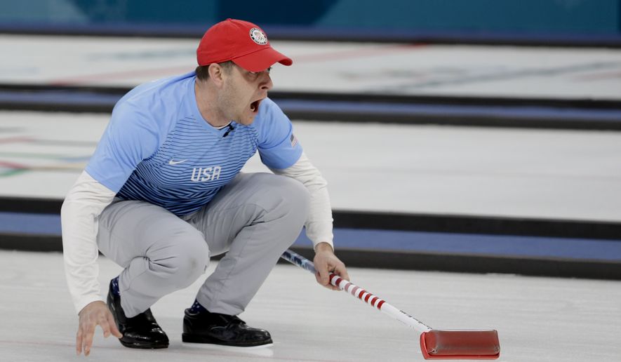 United States&#39;s skip John Shuster makes a call during a men&#39;s semi-final curling match against Canada at the 2018 Winter Olympics in Gangneung, South Korea, Thursday, Feb. 22, 2018. (AP Photo/Natacha Pisarenko)