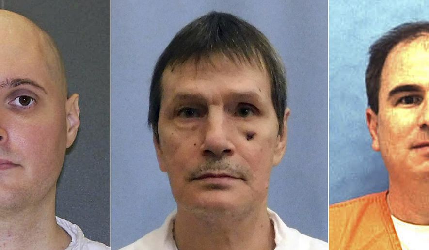 This photo combo shows death row immates, from left, Thomas Whitaker from Texas, Doyle Lee Hamm from Alabama, and Eric Scott Branch from Florida. Executions are set for Alabama, Texas and Florida for the same night. If they are carried out as scheduled Thursday, Feb. 22, 2018, it would mark the first time in more than eight years that three convicted killers were put to death in the U.S. on the same day.(AP Photo/File)