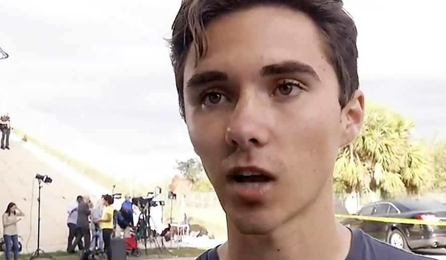 FILE- In this Feb. 15, 2018, file image made from video, David Hogg talks about his experiences at Marjory Stoneman Douglas High when a gunman opened fire and killed over a dozen students and faculty in Parkland, Fla. Hogg and Emma Gonzalez, two students who survived the Florida school shooting and spoke publicly about it, are not &quot;crisis actors,&quot; despite the claims of several conspiracy-oriented sites and an aide to a Florida lawmaker. (AP Photo/Joshua Replogle, File)