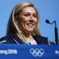 Alpine skier Mikaela Shiffrin, of the United States, talks to the media during a news conference at the 2018 Winter Olympics in Pyeongchang, South Korea, Friday, Feb. 23, 2018. (AP Photo/Charlie Riedel)