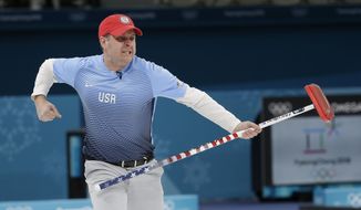 United States&#39;s skip John Shuster reacts during the men&#39;s final curling match against Sweden at the 2018 Winter Olympics in Gangneung, South Korea, Saturday, Feb. 24, 2018. (AP Photo/Natacha Pisarenko)