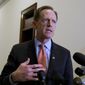In this April 12, 2016, file photo, Sen. Patrick J. Toomey, R-Pa., speaks to reporters outside his office on Capitol Hill, in Washington.  (AP Photo/Manuel Balce Ceneta, File)