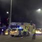 In this image taken from video made available by Gem News, police attend the scene of an incident in Leicester, central England, Sunday Feb. 25, 2018. Police for the English city of Leicester say they are responding to a &quot;major incident&quot; after receiving reports of an explosion and that emergency services were dealing with the incident on Hinckley Road and asked the public to stay away from the area. (Gem News via AP)