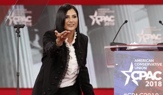 In this Feb. 22, 2018, file photo, Dana Loesch, spokeswoman for the National Rifle Association, speaks at the Conservative Political Action Conference (CPAC), at National Harbor, Md. (AP Photo/Jacquelyn Martin) ** FILE **