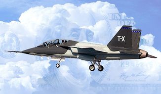Illustration of the Boeing TX trainer by Alexander Hunter/The Washington Times