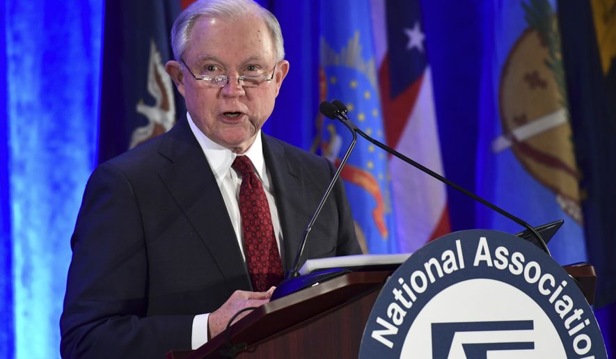 Attorney General Jeff Sessions delivers remarks to the National Association of Attorneys General at their Winter Meeting in Washington, Tuesday, Feb. 27, 2018. (AP Photo/Susan Walsh)