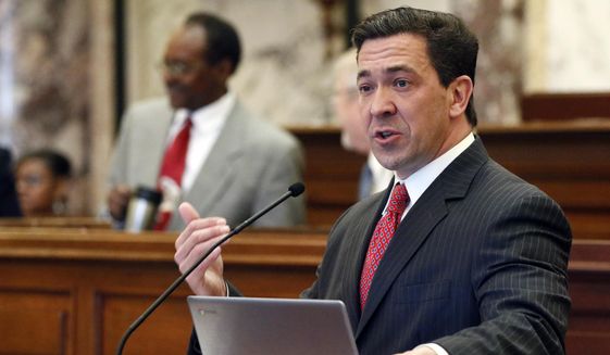 In this Tuesday, March 7, 2017, file photo, state Sen. Chris McDaniel, R-Ellisville, speaks about one of his amendments during a floor debate in the Senate chambers at the Capitol in Jackson, Miss. McDaniel will challenge U.S. Sen. Roger Wicker in the 2018 U.S. Senate race. (AP Photo/Rogelio V. Solis, File)