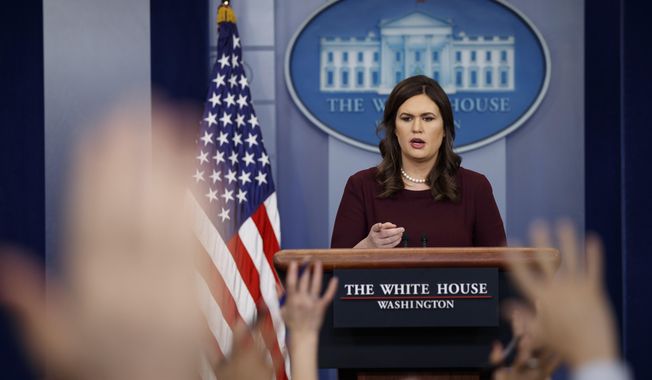 White House press secretary Sarah Huckabee Sanders speaks during the daily press briefing at the White House, Tuesday, Feb. 27, 2018, in Washington. (AP Photo/Evan Vucci)