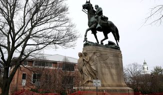 The statue of Robert E. Lee is seen uncovered in Emancipation Park in Charlottesville, Va., on Wednesday, Feb. 28, 2018. (Zack Wajsgras/The Daily Progress via AP)