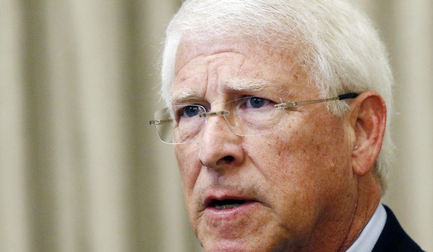 FILE - In this Monday, Aug. 14, 2017, file photo, U.S. Sen. Roger Wicker, R-Miss., speaks during an address before business leaders in Jackson, Miss. Mississippi lawmaker Chris McDaniel announced Wednesday, Feb. 28, 2018,  that he will mount a primary challenge to the state’s other U.S. Senator, Roger Wicker.   McDaniel had hinted at the decision for days and made the announcement at an afternoon rally in his hometown of Ellisville.  (AP Photo/Rogelio V. Solis, File)