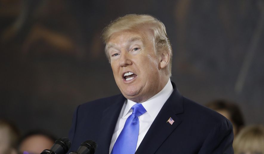 President Donald Trump speaks during a ceremony honoring Reverend Billy Graham in the Rotunda of the U.S. Capitol building, Wednesday, Feb. 28, in Washington. (AP Photo/Evan Vucci)