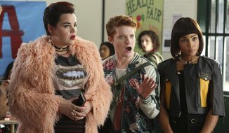 This image released by Paramount Network shows Melanie Field, who portrays Heather Chandler, Brendan Scannell, who portrays Heather Duke, and Jasmine Mathews, who portrays Heather McNamara in a scene from &amp;quot;Heathers.&amp;quot; Paramount Network says it will delay airing a television reboot of “Heathers” following the Florida high school shooting that left 17 dead. Paramount says in a Wednesday statement that it will not air the show until later this year “out of respect for the victims, their families and loved ones.” The show was to premiere on the Paramount Network on March 7. (Michael Yarish/Paramount Network via AP)