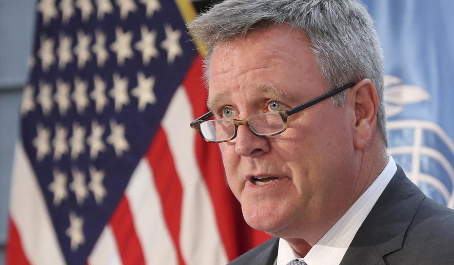 FILE - In this Aug. 1, 2017, file photo, Scott Blackmun, CEO of the U.S. Olympic Committee, speaks at Yongsan Garrison, a U.S. military base in Seoul, South Korea. Blackmun is resigning as CEO of the US Olympic Committee, citing health problems as the reason he&#39;ll depart after leading the federation for more than eight years. The 60-year-old CEO was diagnosed with prostate cancer earlier this winter, and did not attend the Pyeongchang Games. He announced his resignation Wednesday, Feb. 28, 2018, and Susanne Lyons, a member of the board, will serve as acting CEO. (AP Photo/Lee Jin-man, File) **FILE**