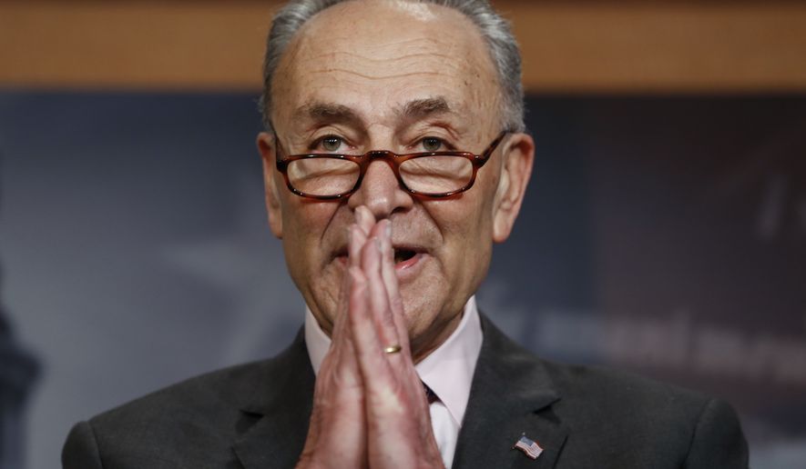 Senate Minority Leader Chuck Schumer, D-N.Y., introduces a three-point plan on guns that&#39;s supported by the Democratic Caucus, during a news conference at the Capitol in Washington, Thursday, March 1, 2018. Schumer indicated he was surprised at remarks by President Donald Trump yesterday on gun safety in the wake of the student massacre in Parkland, Fla., last month. (AP Photo/J. Scott Applewhite)