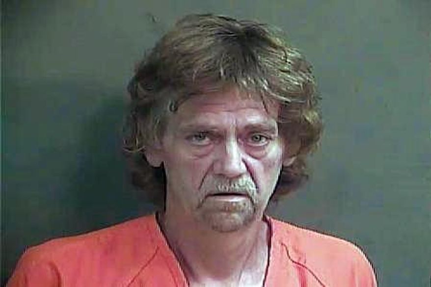 This photo provided by Indiana State Police shows John D. Baldwin Sr. Police say 28-year-old John D. Baldwin Jr., his 55-year-old father, John Baldwin Sr., and 21-year-old Anthony Bumgarht were arrested following Friday, March 2, 2018 shooting of a Boone County Sheriff's deputy. The male deputy, whose name has not been released, is in critical condition at an Indianapolis hospital.( Indiana State Police via AP)