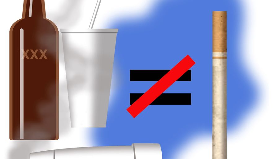 Illustration on overzealous Californian cancer warnings by Alexander Hunter/The Washington Times