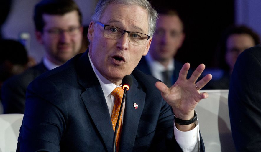 Washington Gov. Jay Inslee speaks at the panel Pathways to Prosperity during the National Governor Association 2018 winter meeting, on Sunday, Feb. 25, 2018, in Washington. (AP Photo/Jose Luis Magana)