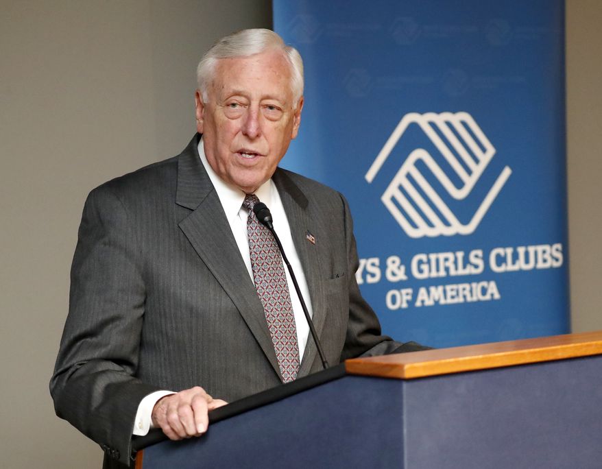 Rep. Steny Hoyer (D-MD) addresses Boys &amp; Girls Club executives, board members, youth, and supporters from 43 states plus D.C. and Puerto Rico at the National Day of Advocacy Congressional Reception in the Hart Senate Building on Tuesday, March 6, 2018, in Washington, D.C. (Paul Morigi/AP Images for Boys &amp; Girls Clubs of America) ** FILE **