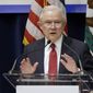 U.S. Attorney General Jeff Sessions is shown in this file photo addressing the California Peace Officers&#x27; Association 26th Annual Law Enforcement Legislative Day, 7, 2018, in Sacramento, Calif.  (AP Photo/Rich Pedroncelli) **FILE**