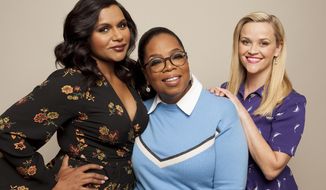 In this Feb. 25, 2018 photo, actors Mindy Kaling from left, Oprah Winfrey and Reese Witherspoon pose for a portrait at The W Hotel in Los Angeles to promote their film, &amp;quot;A Wrinkle in Time,&amp;quot; opening nationwide on Friday. (Photo by [Rebecca Cabage/Invision/AP)