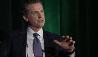 California gubernatorial candidate Lt. Gov. Gavin Newsom, a Democrat, discusses the state&#39;s housing problems at a conference on Thursday, March 8, 2018, in Sacramento, Calif. Newsom and five other leading candidates to replace Gov. Jerry Brown in this years&#39; election expressed their thoughts on dealing with the shortage of affordable homes before housing advocates, business leaders, developers and others at Housing California&#39;s annual conference. (AP Photo/Rich Pedroncelli)