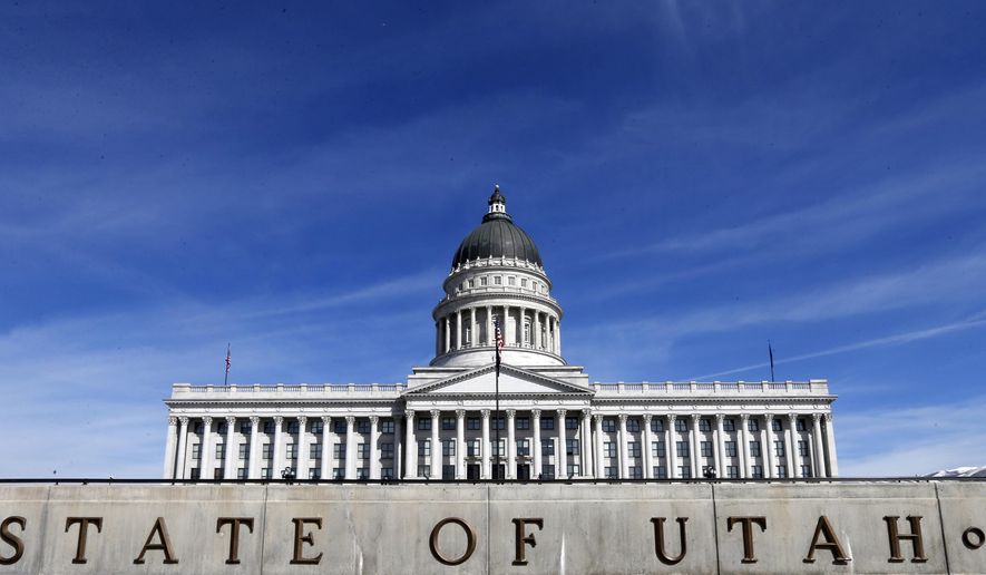 The Utah State Capitol is shown Thursday, March 8, 2018, in Salt Lake City. Utah lawmakers will finalize the $16.7 billion state budget and push through dozens of bills Thursday before they wrap up their annual session at midnight. (AP Photo/Rick Bowmer)