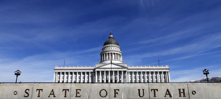 The Utah State Capitol is shown Thursday, March 8, 2018, in Salt Lake City. Utah lawmakers will finalize the $16.7 billion state budget and push through dozens of bills Thursday before they wrap up their annual session at midnight. (AP Photo/Rick Bowmer)