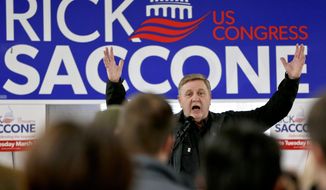 In this March 5, 2018, photo. Republican Rick Saccone, speaks at a campaign rally in Waynesburg, Pa. Saccone is running against Democrat Conor Lamb in a special election being held on March 13 for the PA 18th Congressional District vacated by Republican Tim Murphy. Fighting to stave off another special election embarrassment, the White House is strengthening its final-days offensive in western Pennsylvania. (AP Photo/Keith Srakocic)