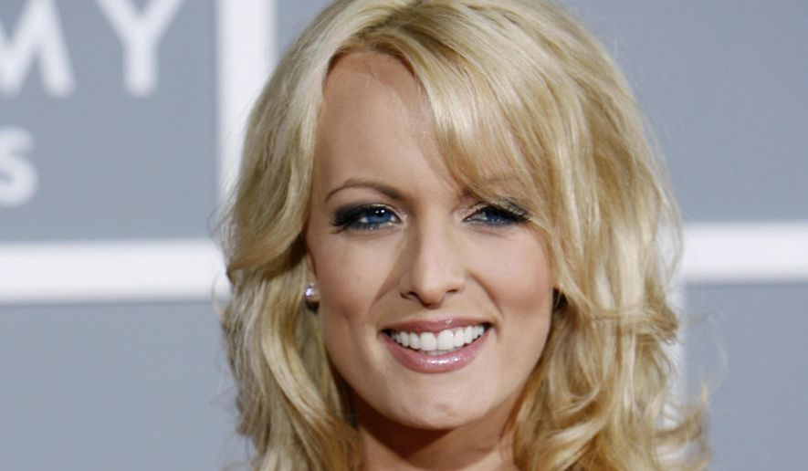 In this Feb. 11, 2007, file photo, Stormy Daniels arrives for the 49th Annual Grammy Awards in Los Angeles. (AP Photo/Matt Sayles) ** FILE **