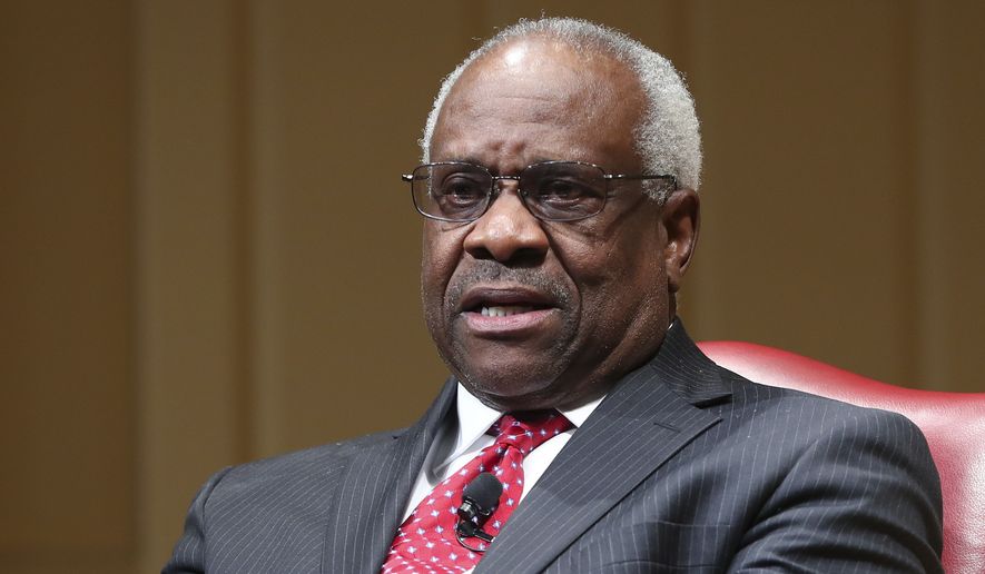 Associated Justice Clarence Thomas speaks during an event at the Library of Congress in Washington, Thursday, Feb. 15, 2018. (AP Photo/Pablo Martinez Monsivais)