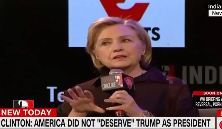 Former Secretary of State Hillary Clinton talks about her 2016 U.S. presidential election loss while in Mumbai, India, March 12, 2018. (Image: CNN screenshot)