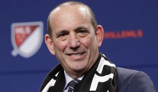 FILE - In this Dec. 20, 2017, file photo, Major League Soccer commissioner Don Garber smiles during a press conference where it was announced that Nashville was awarded an MLS franchise, in Nashville, Tenn. Major League Soccer and Liga MX have joined in a long-term partnership that will launch later this year when reigning MLS Cup champion Toronto hosts a team from Mexico&#39;s top league. The match, dubbed the Campeones Cup, is set for Sept. 19 at BMO Field. The partnership announced Tuesday, March 13, 2018, will go beyond that single game to include youth competitions, future All-Star games and other events and initiatives. &amp;quot;We and Liga MX have an opportunity to do something that&#39;s really unprecedented in North America,&amp;quot; Garber said.  (AP Photo/Mark Humphrey, File)