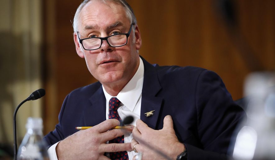 Interior Secretary Ryan Zinke testifies before the Senate Committee on Energy and Natural Resources during a committee hearing on the President&#x27;s Budget Request for Fiscal Year 2019, Tuesday, March 13, 2018, on Capitol Hill in Washington. (AP Photo/Jacquelyn Martin)