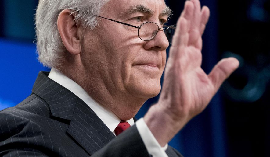 Secretary of State Rex Tillerson waves goodbye after speaking at a news conference at the State Department in Washington, Tuesday, March 13, 2018. Trump fired Secretary of State Rex Tillerson on Tuesday and said he would nominate CIA Director Mike Pompeo to replace him, in a major staff reshuffle just as Trump dives into high-stakes talks with North Korea. (AP Photo/Andrew Harnik)