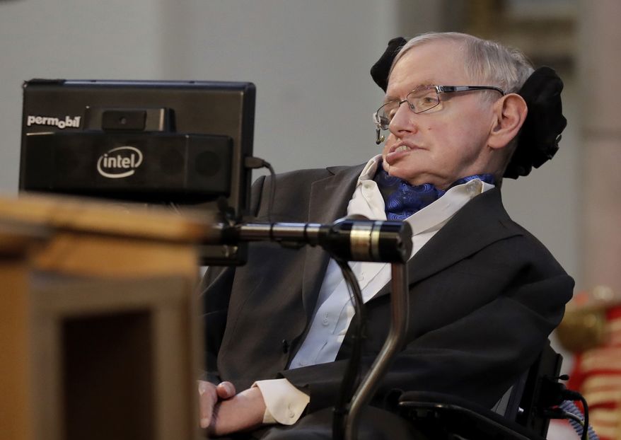 Britain&#x27;s Professor Stephen Hawking receives the Honorary Freedom of the City of London during a ceremony at the Guildhall in the City of London. Cambridge University has put Stephen Hawking&#x27;s doctoral thesis online on Monday, Oct. 23, 2017, triggering such interest that it crashed the university&#x27;s website. Completed in 1966 when Hawking was 24, &quot;Properties of Expanding Universes&quot; explores ideas about the origins of the universe that have resonated through the scientists career. (AP Photo/Matt Dunham, file)