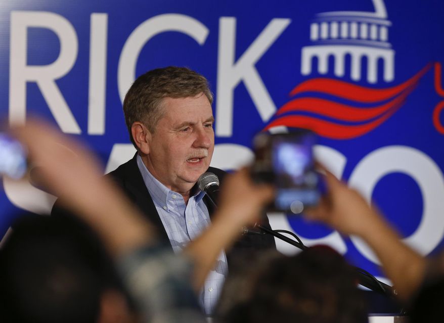 Republican Rick Saccone thanks supporters at the party watching the returns for a special election being held for the Pennsylvania 18th Congressional District vacated by Republican Tim Murphy, Tuesday, March 13, 2018, in McKeesport, Pa. A razor's edge separated Democrat Conor Lamb and Saccone Tuesday night in their closely watched special election in Pennsylvania, where a surprisingly strong bid by first-time candidate Lamb was testing Donald Trump's sway in a GOP stronghold. (AP Photo/Keith Srakocic)