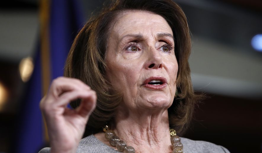 House Minority Leader Nancy Pelosi, California Democrat, speaks to the media on Capitol Hill in Washington on Feb. 8, 2018. (AP Photo/Jacquelyn Martin) **FILE**