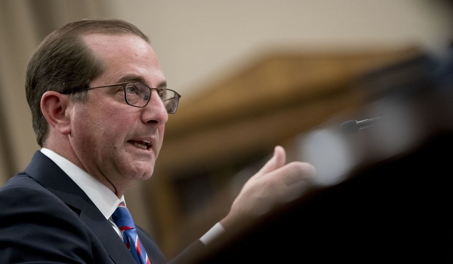 Health and Human Services Secretary Alex Azar appears speaks at a House Appropriations subcommittee hearing on Capitol Hill in Washington, Thursday, March 15, 2018. (AP Photo/Andrew Harnik) ** FILE **