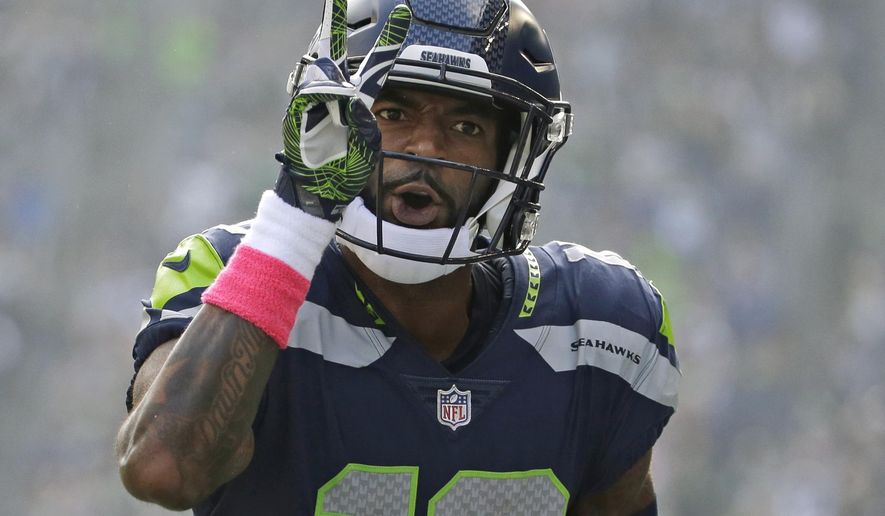 FILE - In this Oct. 29, 2017, file photo, Seattle Seahawks wide receiver Paul Richardson celebrates in the first half of an NFL football game after scoring his second touchdown against the Houston Texans, in Seattle. The Washington Redskins have signed former Seattle Seahawks wide receiver Paul Richardson.The team announced the deal Thursday, March 15, 2018, about 20 hours into NFL free agency.(AP Photo/Elaine Thompson, File)