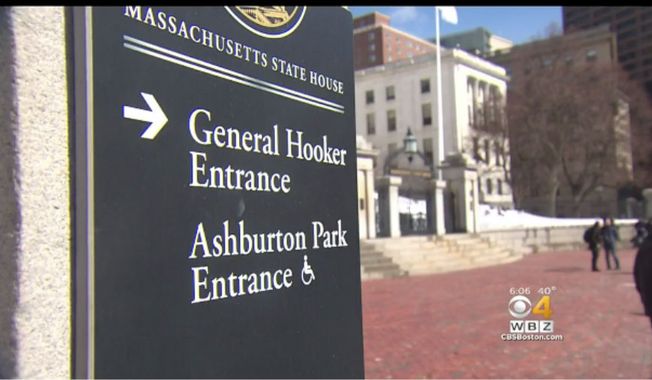 In this screen capture from a WBZ news story, a sign outside the Massachusetts State House directing pedestrians to the Joseph Hooker Entrance. A state lawmaker, Rep. Michelle DuBois, Brockton Democrat, says the signs are offensive and should either be removed or renamed to include the Civil War hero&#x27;s first name, Joseph. (WBZ/CBSBoston).