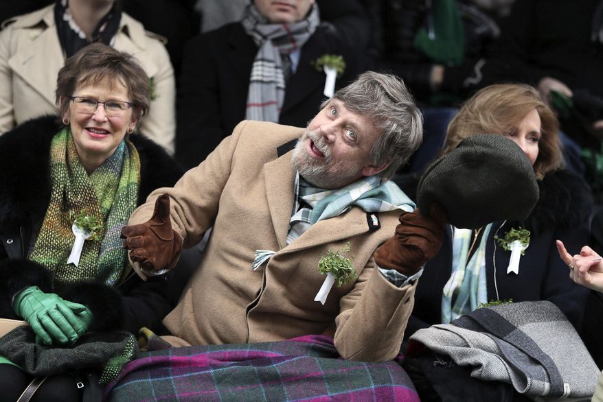 U.S. actor Mark Hamill gestures as he attends the St Patrick's day parade, in Dublin, Saturday, March 17, 2018. (Brian Lawless/PA via AP) ** FILE **