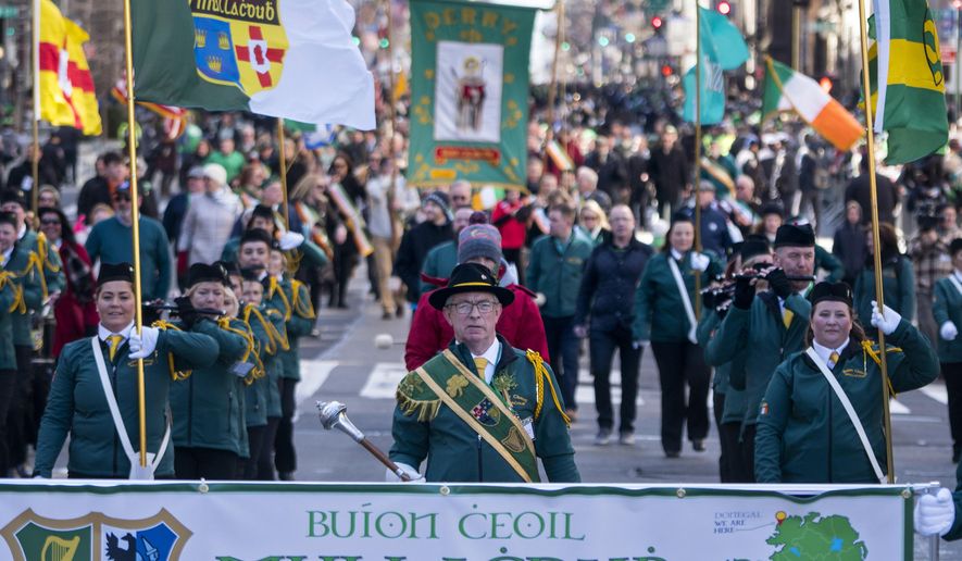 Units march along Fifth Avenue as they take part in the St. Patrick&#x27;s Day parade Saturday, March 17, 2018, in New York.  Several bagpipe bands led a parade made up of over 100 marching bands after Democratic Gov. Andrew Cuomo spoke briefly, calling it a &amp;quot;day of inclusion&amp;quot; and adding: &amp;quot;We&#x27;re all immigrants.&amp;quot; (AP Photo/Craig Ruttle)