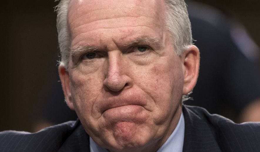 Then-CIA Director John Brennan testifies on Capitol Hill in Washington, Thursday, June 16, 2016, before the Senate Intelligence Committee hearing on the Islamic State. (AP Photo/J. Scott Applewhite)