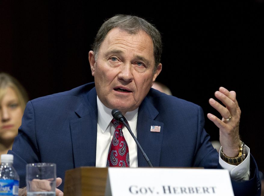 FILE - In this Sept. 7, 2017, file photo, Utah Gov. Gary Herbert speaks at a Senate Health, Education, Labor, and Pensions Committee hearing on Capitol Hill in Washington. Herbert on Tuesday, March 20, 2018 signed a bill allowing women to get birth control directly from a pharmacist rather than visiting a doctor each time they want to obtain or renew a prescription for birth control. (AP Photo/Jose Luis Magana, File)